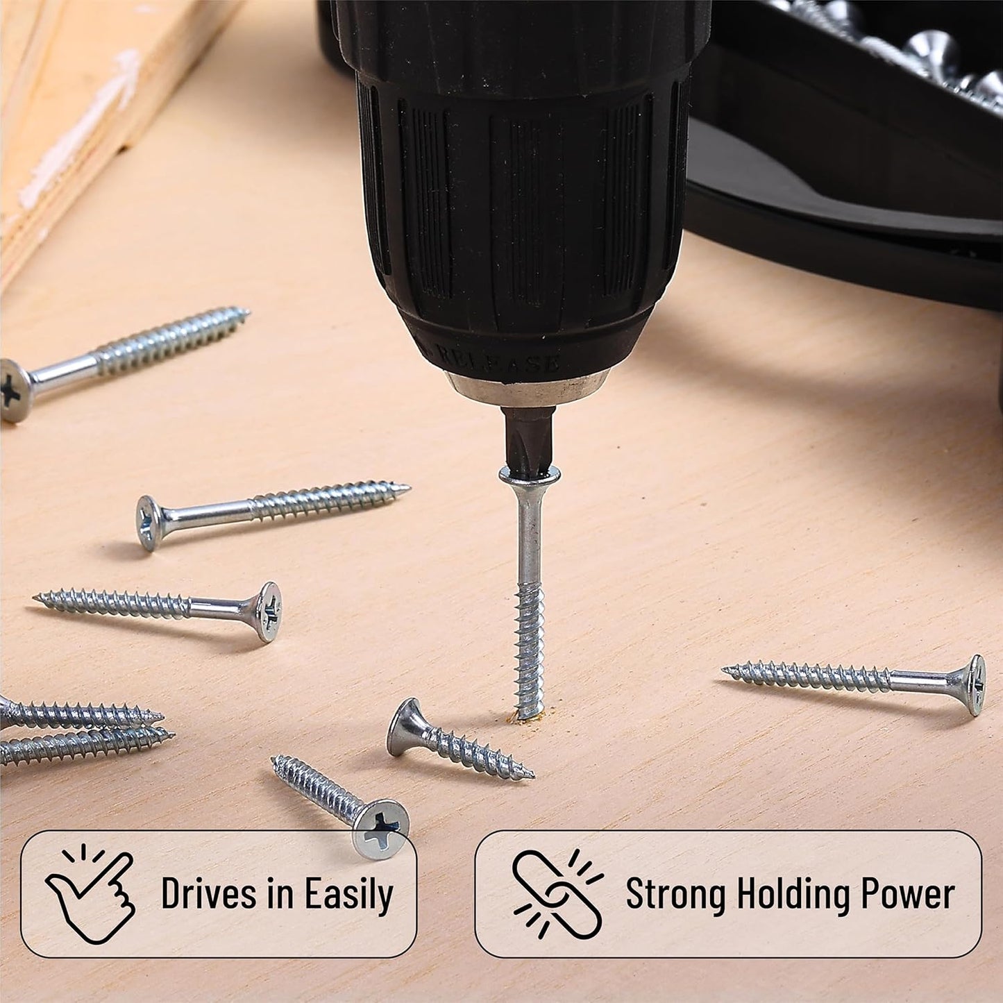 Wood Screws Kit, 456 pcs, Phillips Tips, Wood Screws, 6 Sizes (2”, 1-1/2”, 1-1/4”, 1”, 3/4”, 1/2”)