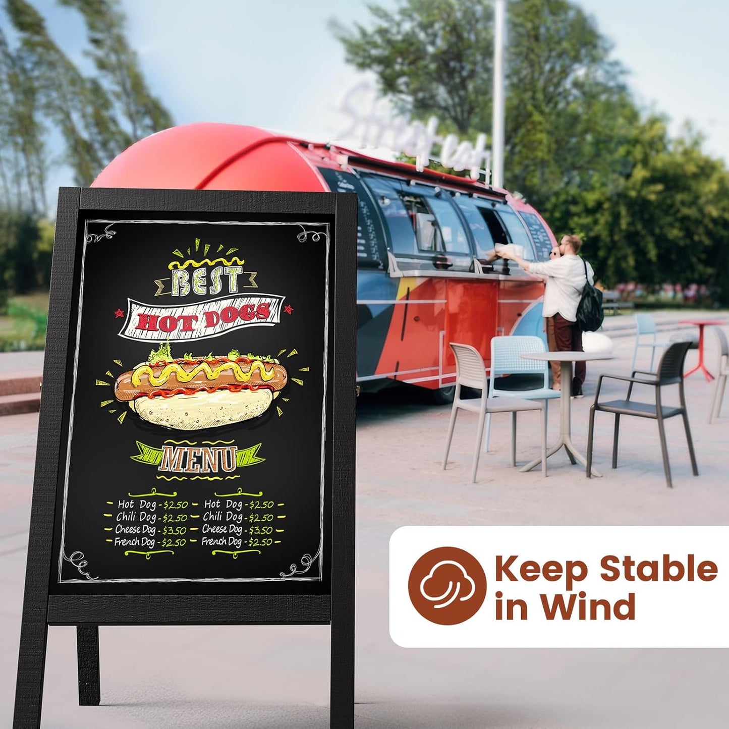 A Frame Chalkboard Sign, 40"x20" Extra Large Sidewalk, Wooden, Markers, Double-Sided Magnetic