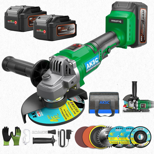 20V Cordless Battery Angle Grinder Tool 4-1/2In, Brushless 2x4.0Ah Batteries, 3 Variable Speed