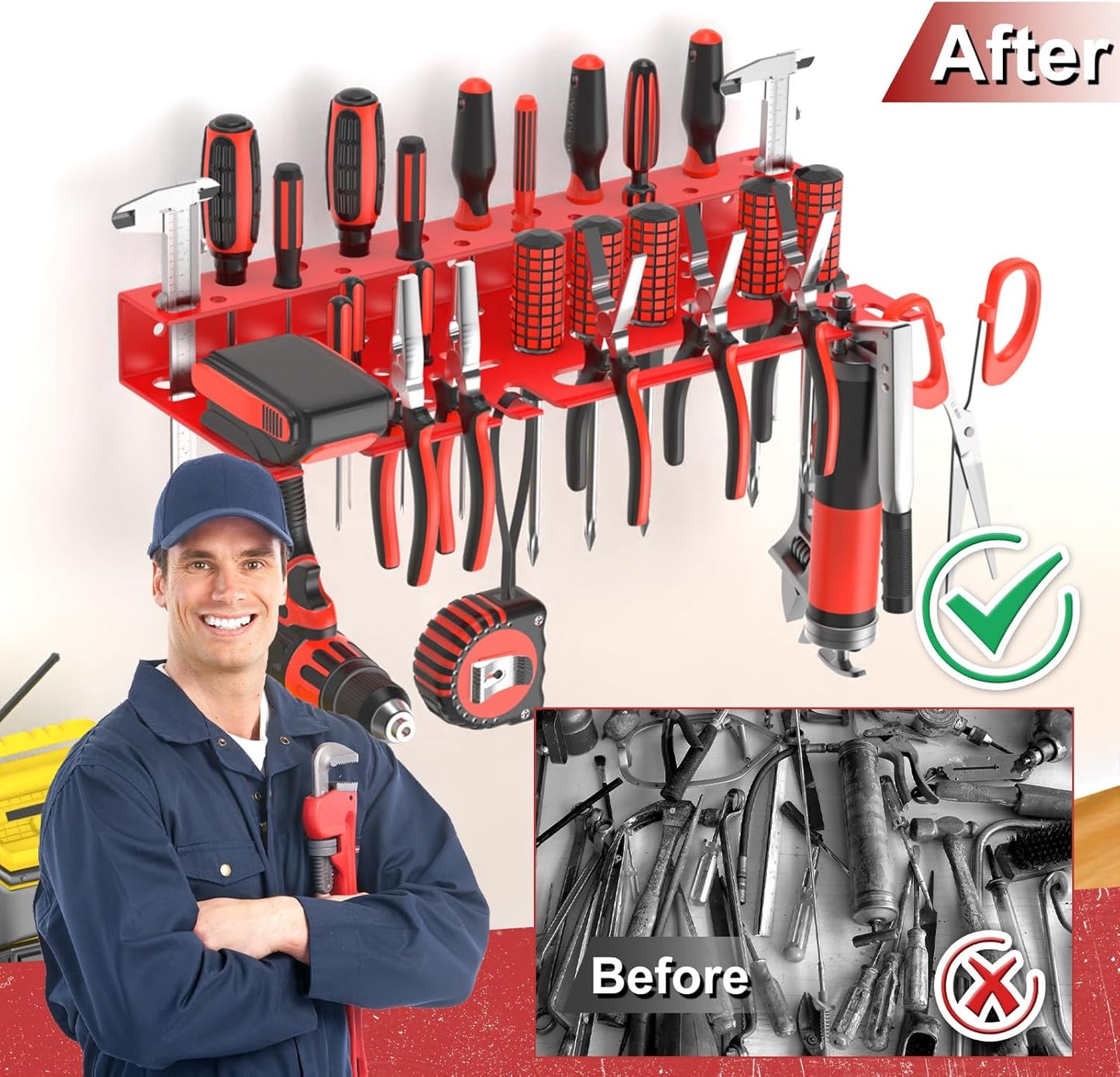 Metal Screwdriver Organizer, Wall Mount Plier Hammer Holder(Red, 1PC)