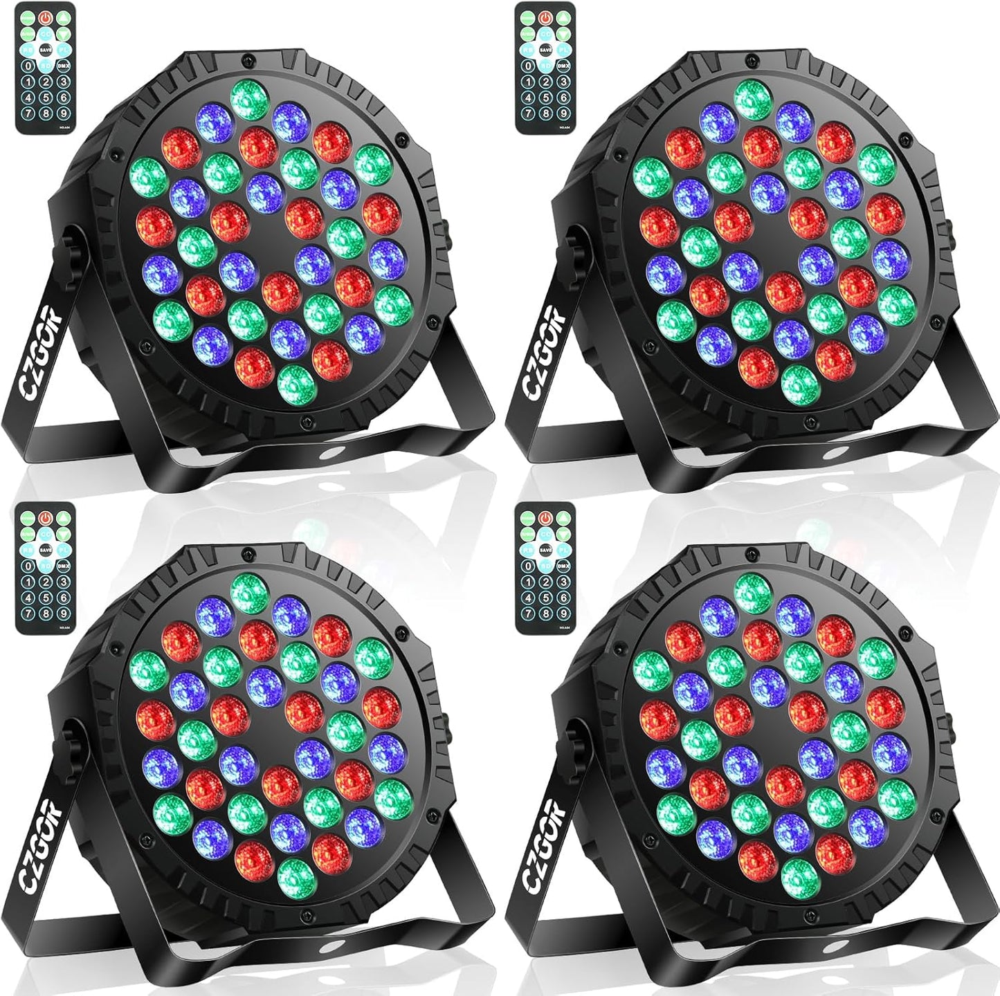 LED Stage Lights 4Pack - 36W RGB DJ Par Lights, Sound Activated Auto Play by Remote &amp; DMX Control