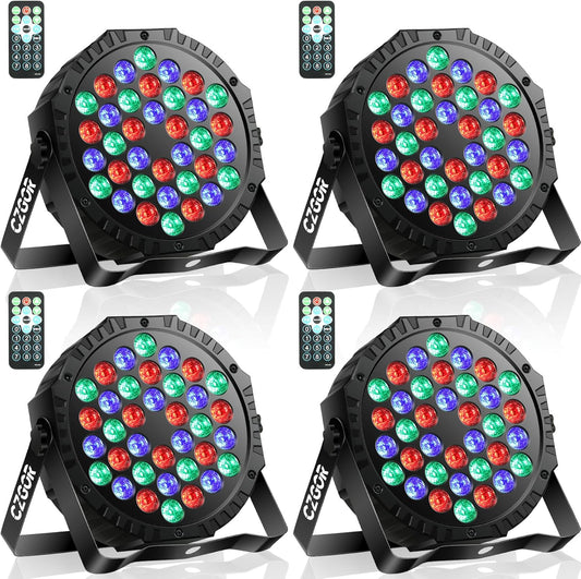 LED Stage Lights 4Pack - 36W RGB DJ Par Lights, Sound Activated Auto Play by Remote & DMX Control