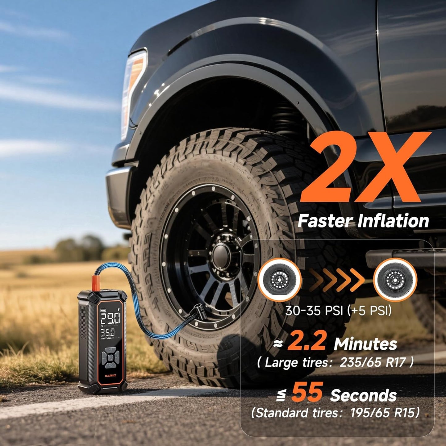 Cordless Tire Inflator, 150PSI Dual Power - 6000mAh &amp; 12V DC, LED &amp; Digital Pressure Gauge