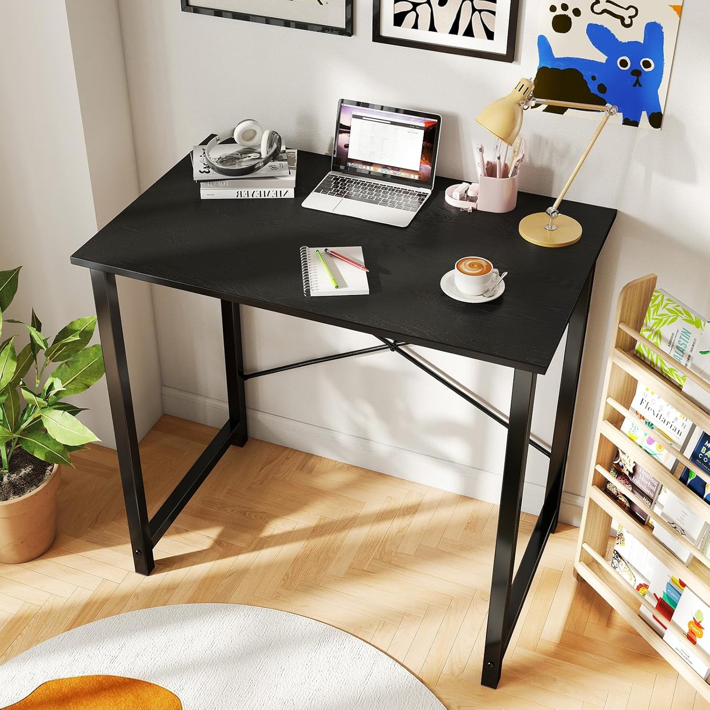 32 inch Small Computer Desk for Home Office, X-Shaped Reinforcement, Black