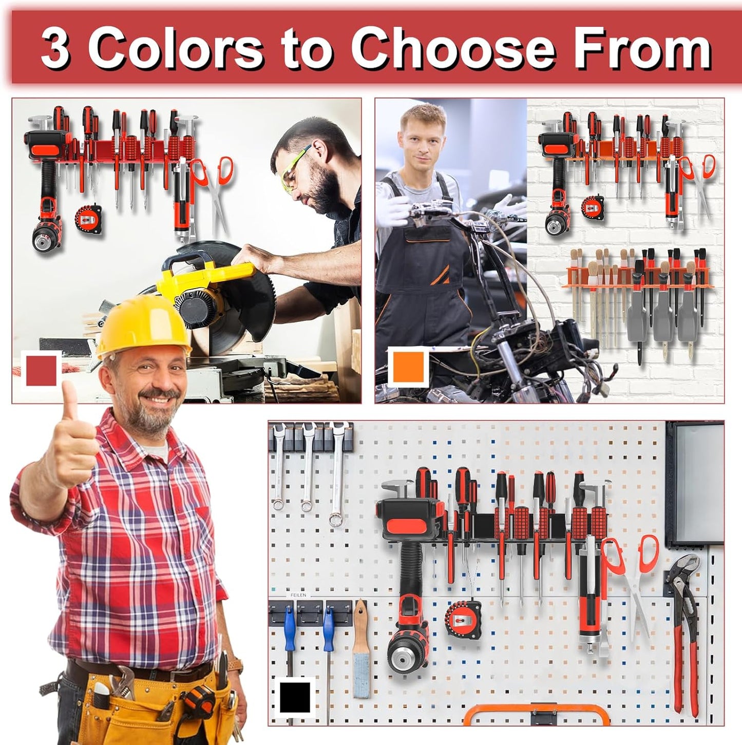 Metal Screwdriver Organizer, Wall Mount Plier Hammer Holder(Red, 1PC)