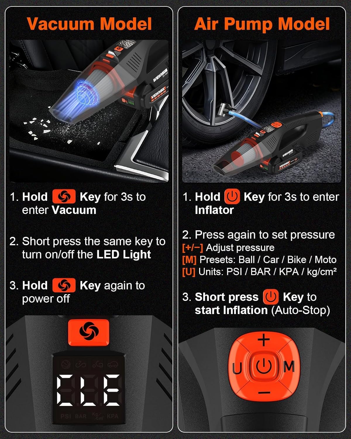 2-in-1 - 20V Cordless Handheld Vacuum Cleaner &amp; 150PSI Air Pump, 18000Pa Suction