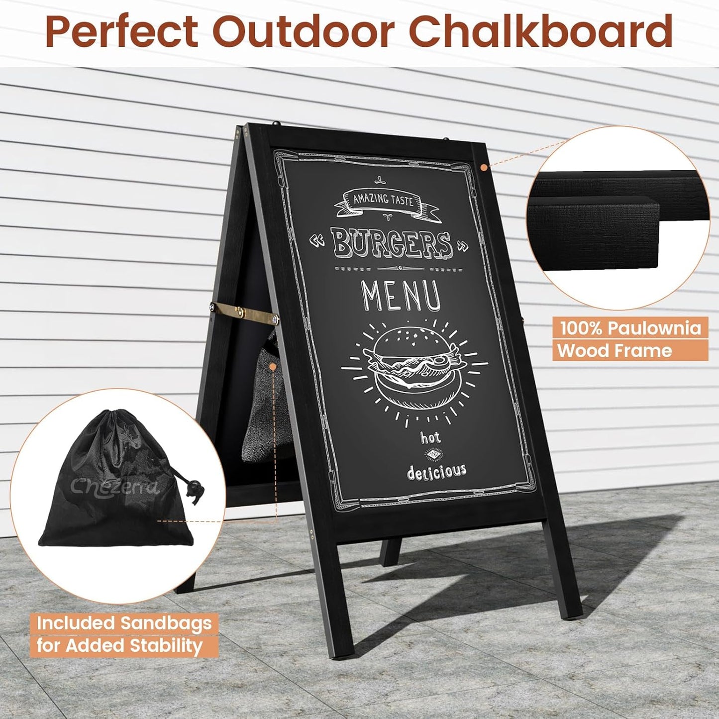A Frame Chalkboard Sign, 40"x20" Extra Large Sidewalk, Wooden, Markers, Double-Sided Magnetic