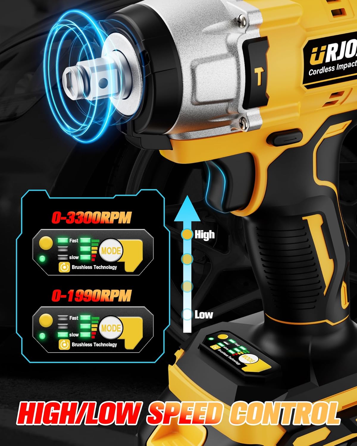 Cordless Impact Wrench 590Ft-lbs (800N.m) Brushless 1/2 in, 3300RPM High Torque, 2x 4.0Ah Battery