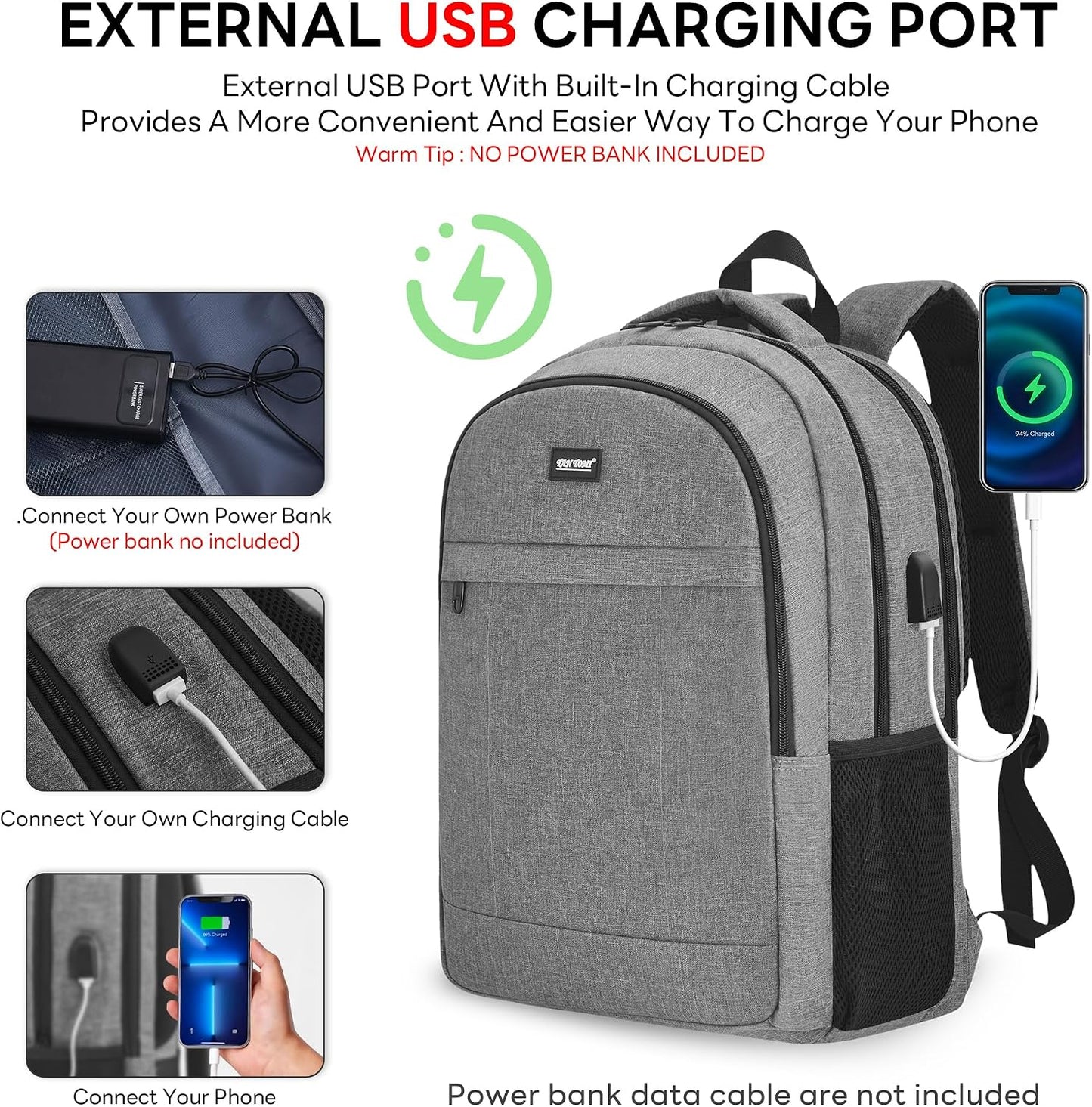 17 Inch Travel Laptop Backpack, Anti Theft &amp; USB Charging Port, Water Resistant Durable