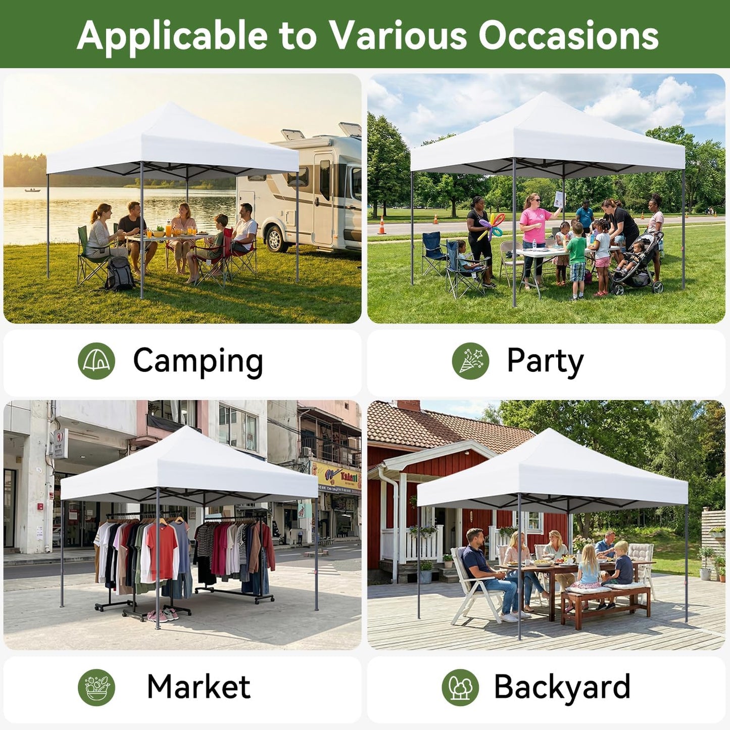 10x10 Pop Up Canopy, One Push Instant Canopy Tent, 4 Sandbags &amp; 8 Stakes