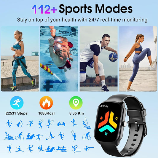 1.95"HD Smartwatch (Dial/Answer Calls), Heart Rate/Sleep Monitor, 112+ Sports Modes,IP68