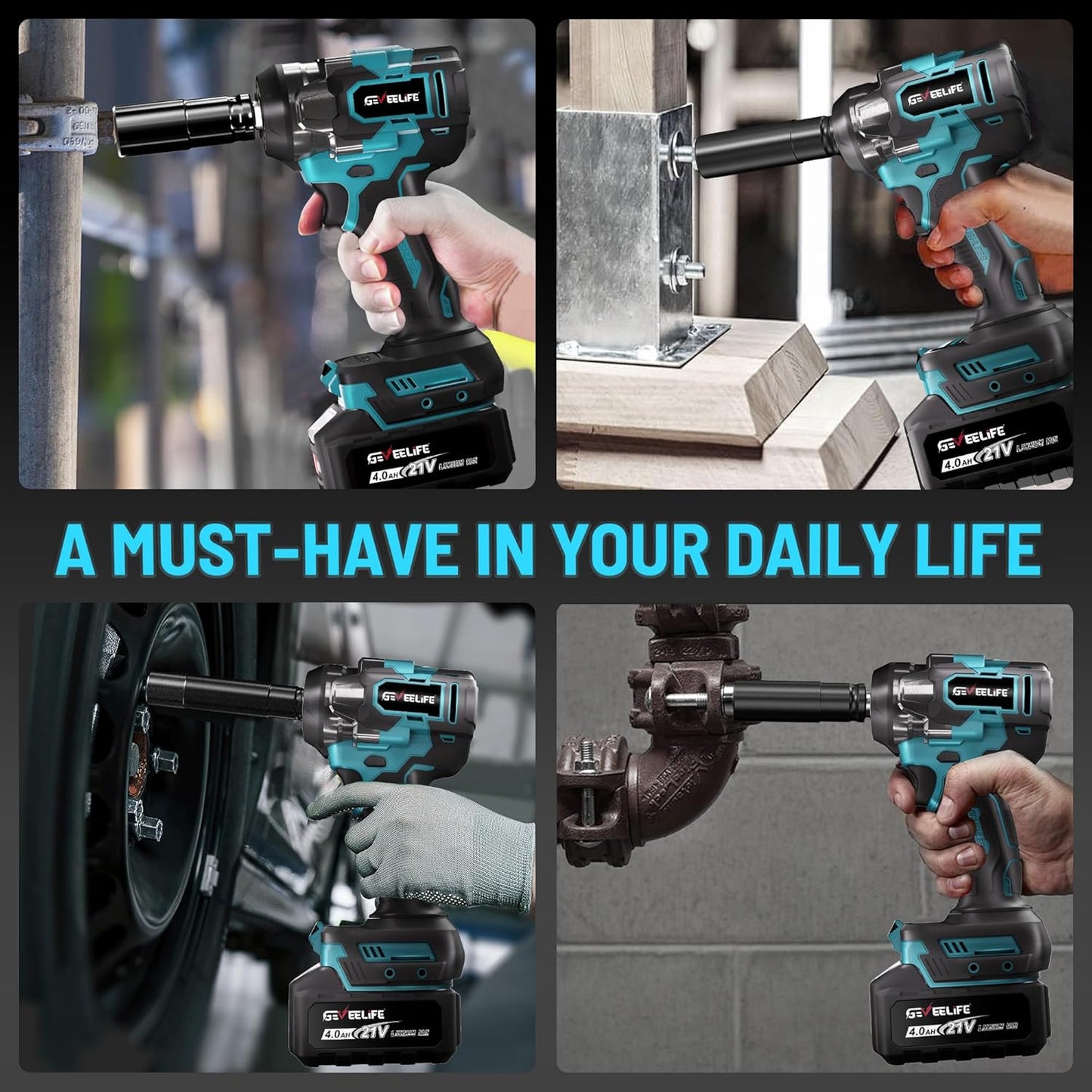 650N.m/480Ft-lbs Brushless Impact Wrench,1/2" Cordless, 2x4.0Ah Battery &amp; 6 Sockets, 3300RPM