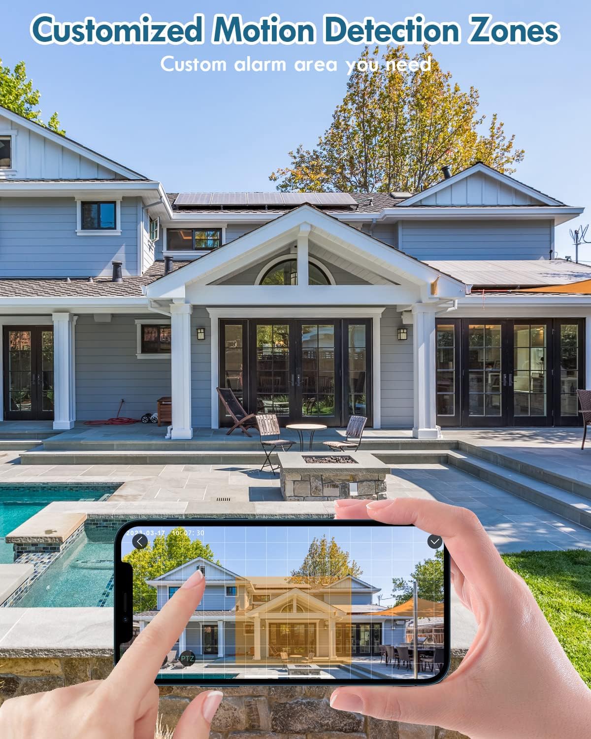 Solar Cameras Wireless Outdoor, 2K PTZ 2.4G Wi-Fi PIR, Color Night Vision, 2-Way Talk, 4dbi, Spotlight/Siren