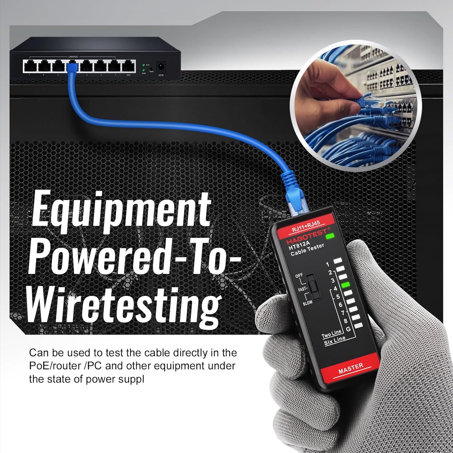 Network Cable Tester RJ45 RJ11 Port, Ethernet Cable Tester, Speaker, Coax, CAT5/CAT5E/CAT6/CAT6A