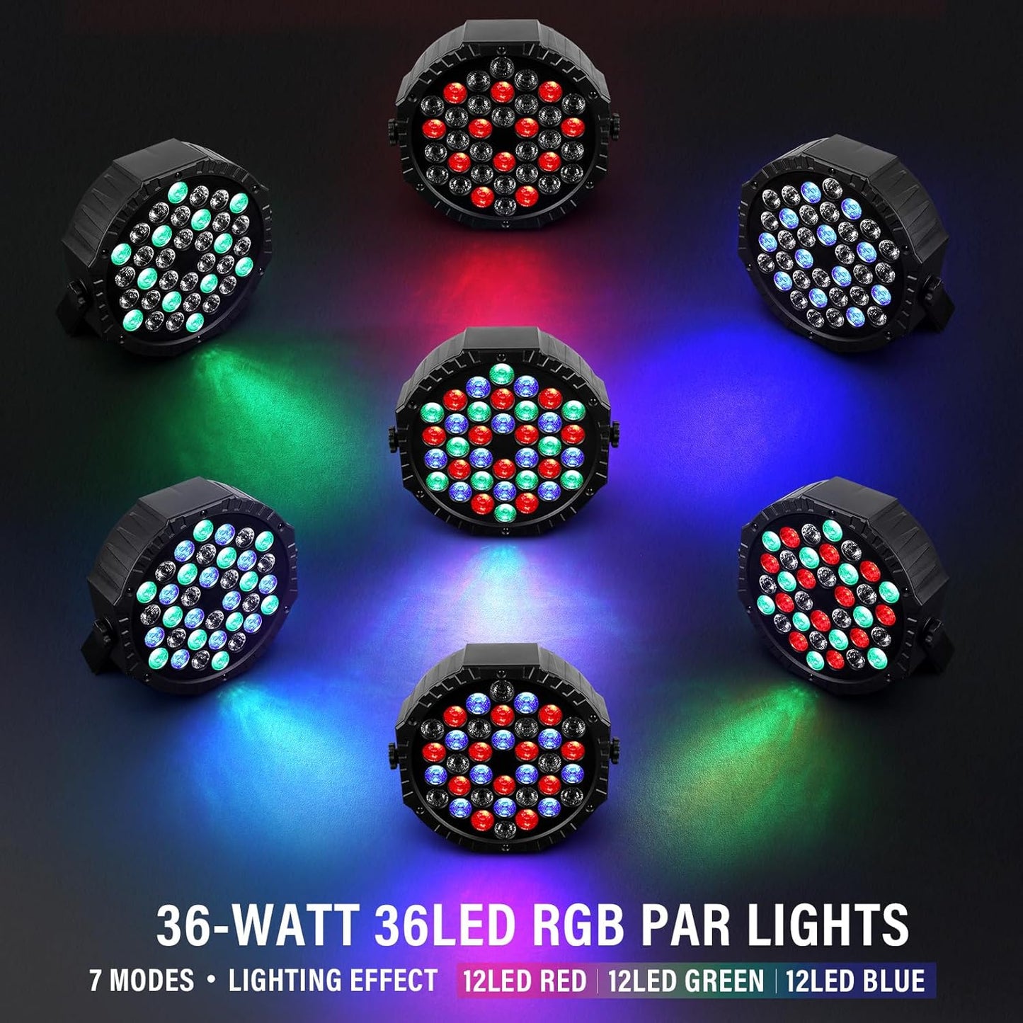LED Stage Lights 4Pack - 36W RGB DJ Par Lights, Sound Activated Auto Play by Remote &amp; DMX Control