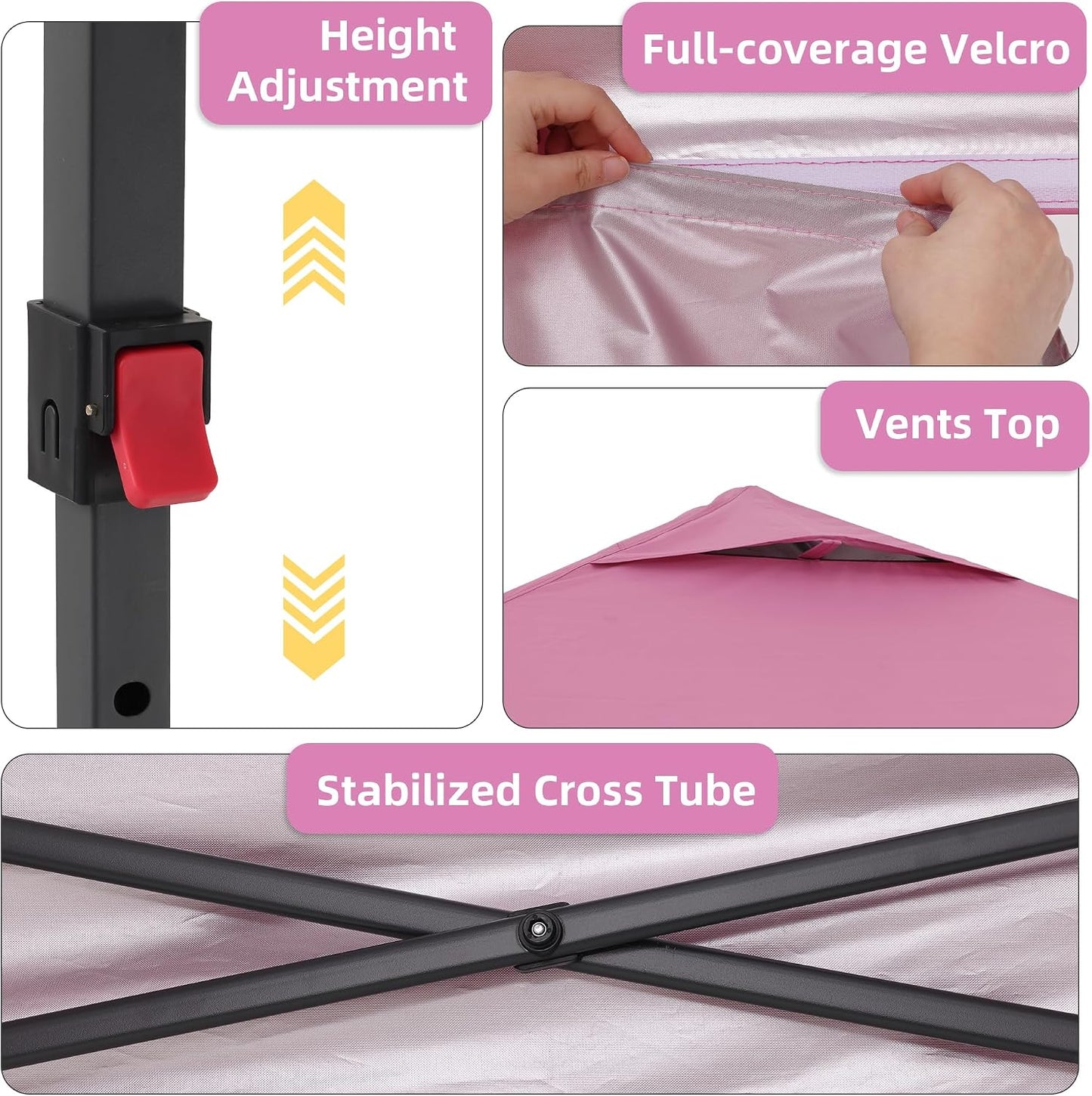 10x10FT Pop-Up Canopy Tent, 4-Side Walls &amp; Vented Top, Portable Outdoor, Pink.