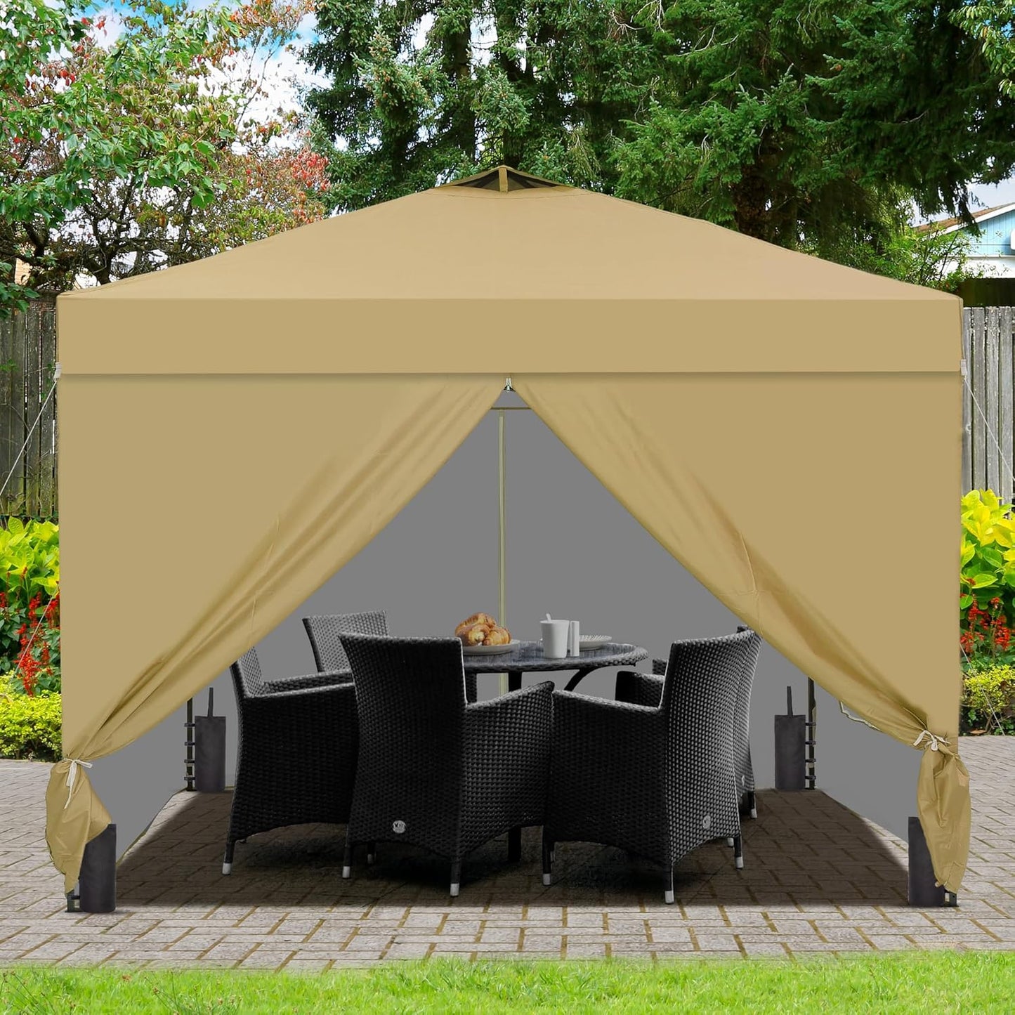 10'x10' Pop Up Canopy Tent, Portable Gazebo, Easy Up Outdoor Canopy, Brown