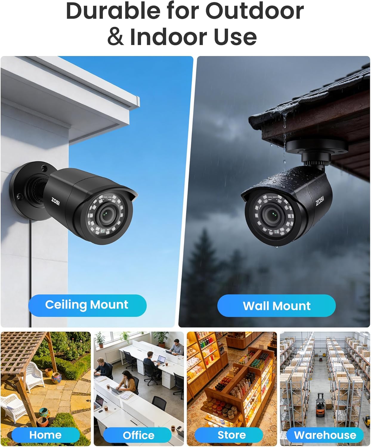 ZOSI SECURITY CAMERA SYSTEM - 8CH DVR & 4 CAMERAS 1080P FULL HD IP66 WATERPROOF | NIGHT VISION