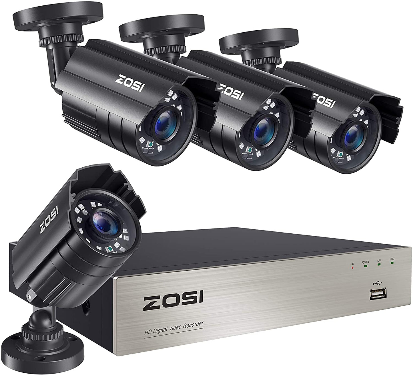 Only 4 cameras ZOSI SECURITY CAMERA SYSTEM - 8CH DVR & 4 CAMERAS 1080P FULL HD IP66 WATERPROOF | NIGHT VISION