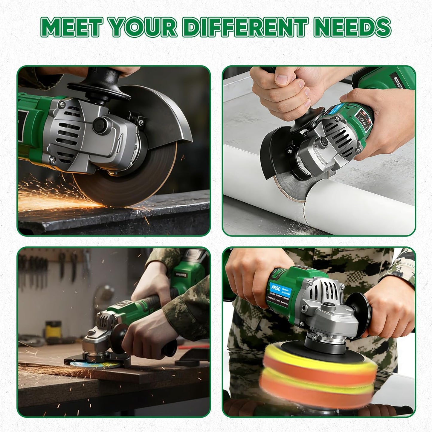 20V Cordless Battery Angle Grinder Tool 4-1/2In, Brushless 2x4.0Ah Batteries, 3 Variable Speed