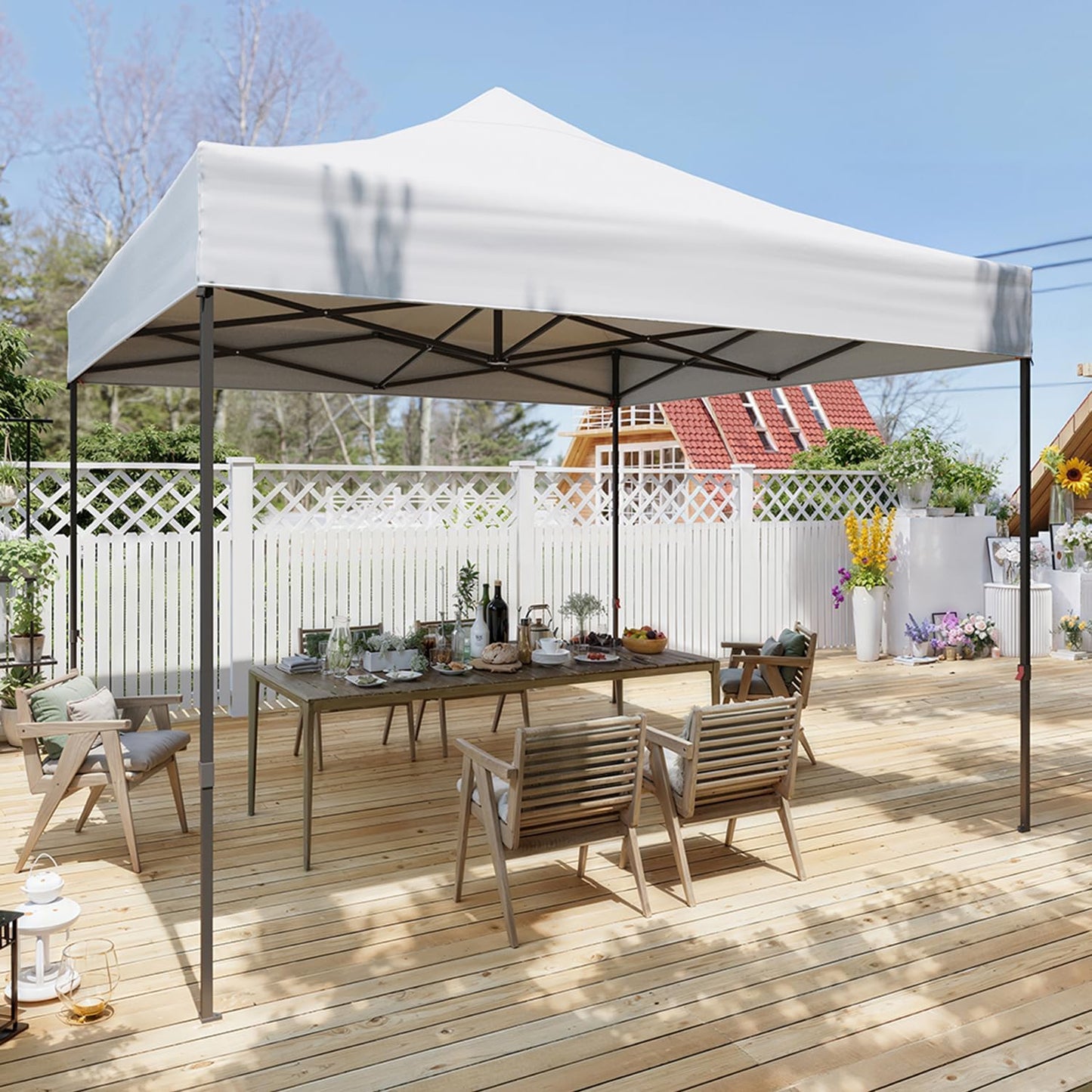 10x10 Pop Up Canopy, One Push Instant Canopy Tent, 4 Sandbags &amp; 8 Stakes