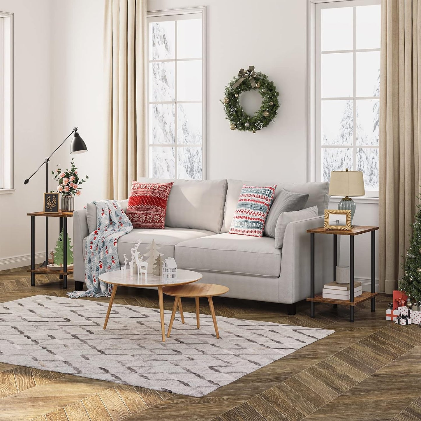 End Tables Set of 2, Nightstand, 2-Layer Storage Shelves, Sofa Table for Small Spaces, Rustic Brown