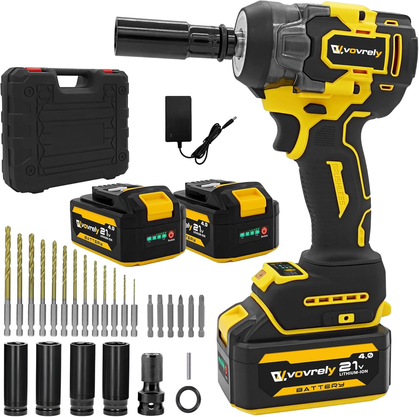 Cordless Impact Wrench 480 Ft-lbs(650N.m) High Torque 1/2 In, 3300RPM Brushless, 2 * 4.0Ah Battery