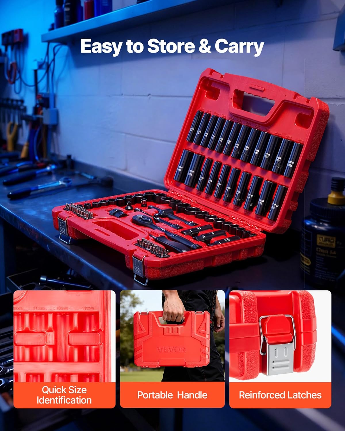 96 Pcs 3/8" Drive Impact Socket Wrench Set, SAE &amp; Metric, Universal Joint, Spark Plug Socket
