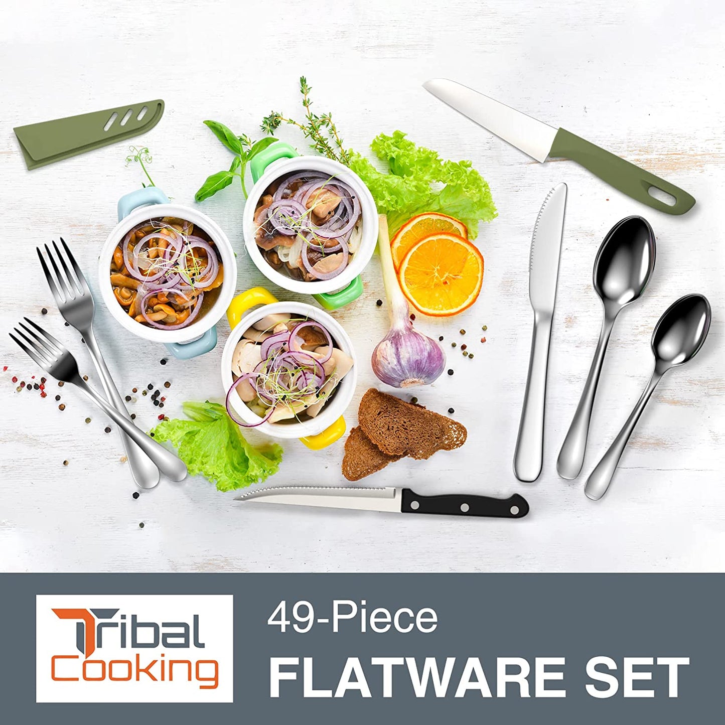 48 Piece Silverware Set, Service for 8, Knives, Fork & Spoon, Dishwasher Safe