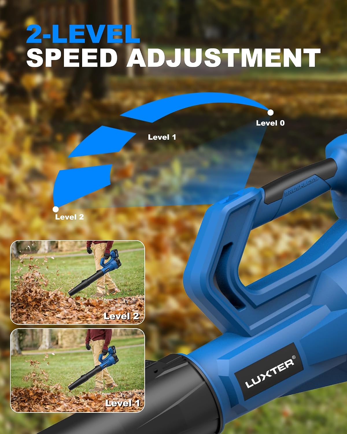 Cordless Leaf Blower 320 CFM &amp; 120 MPH Brushless 2Variable Speed 2 X 4.0Ah Battery