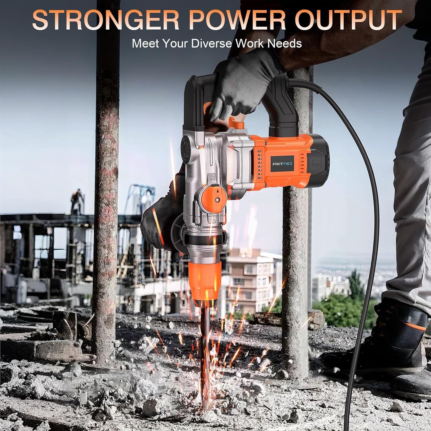 1-1/4 In SDS-Plus 13 Amp Heavy Duty Rotary Hammer Drill, Safety Clutch 3 Functions,VibrationControl