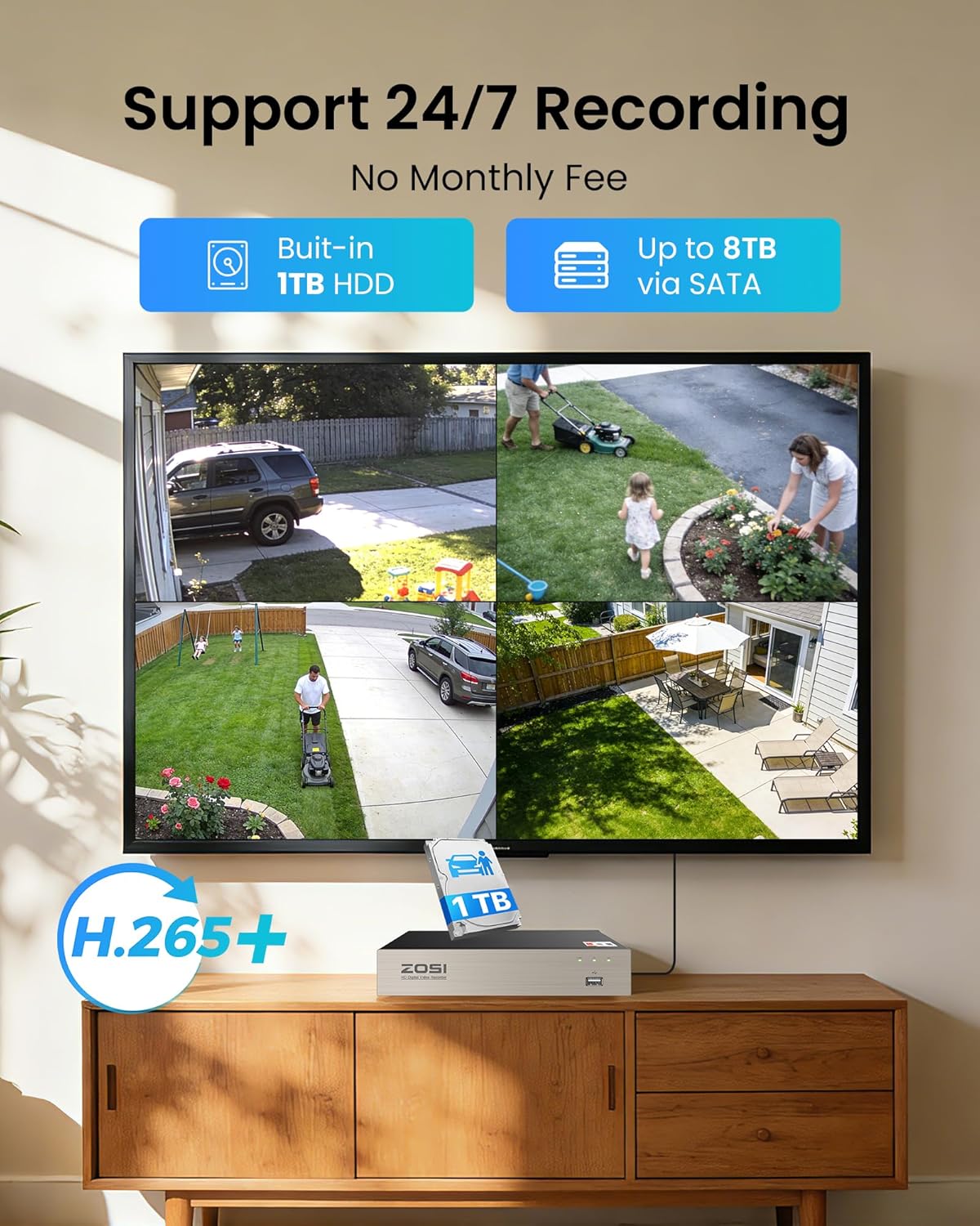 ZOSI SECURITY CAMERA SYSTEM - 8CH DVR & 4 CAMERAS 1080P FULL HD IP66 WATERPROOF | NIGHT VISION