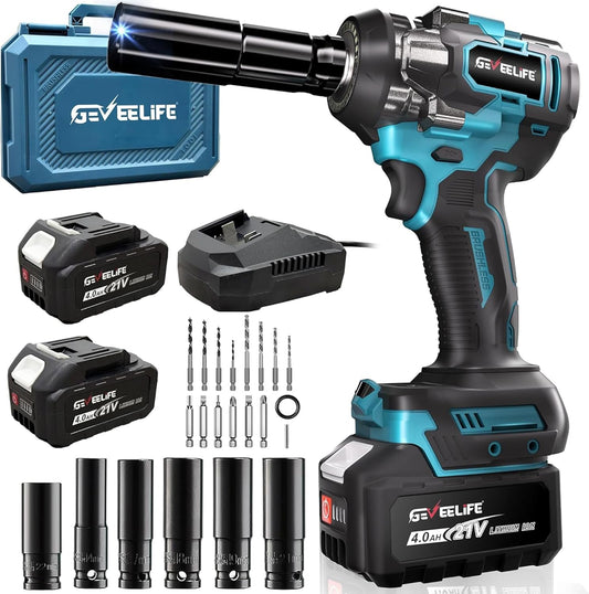 650N.m/480Ft-lbs Brushless Impact Wrench,1/2" Cordless, 2x4.0Ah Battery &amp; 6 Sockets, 3300RPM