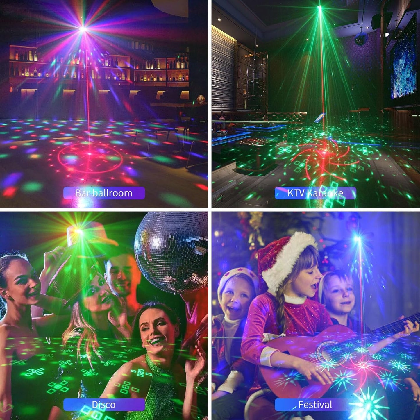 3 in 1 USB Sound Activated Party Light Disco Ball Lights,RGBW 4 Lens Dj Strobe Stage Lighting