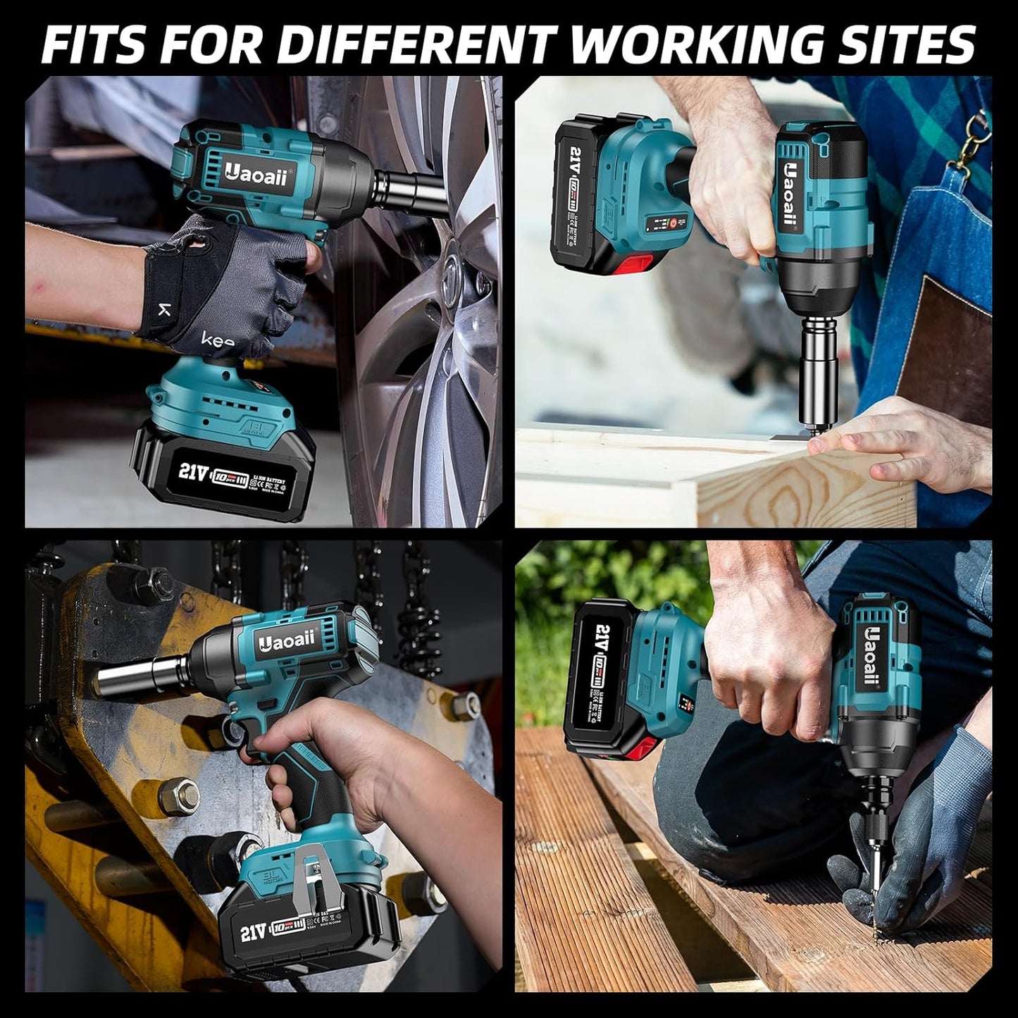 21 V Cordless Impact Wrench, 265Ft-lbs (350N.m) 1/2 Inch, 2x 4.0Ah Batteries, Bits, Impact Driver