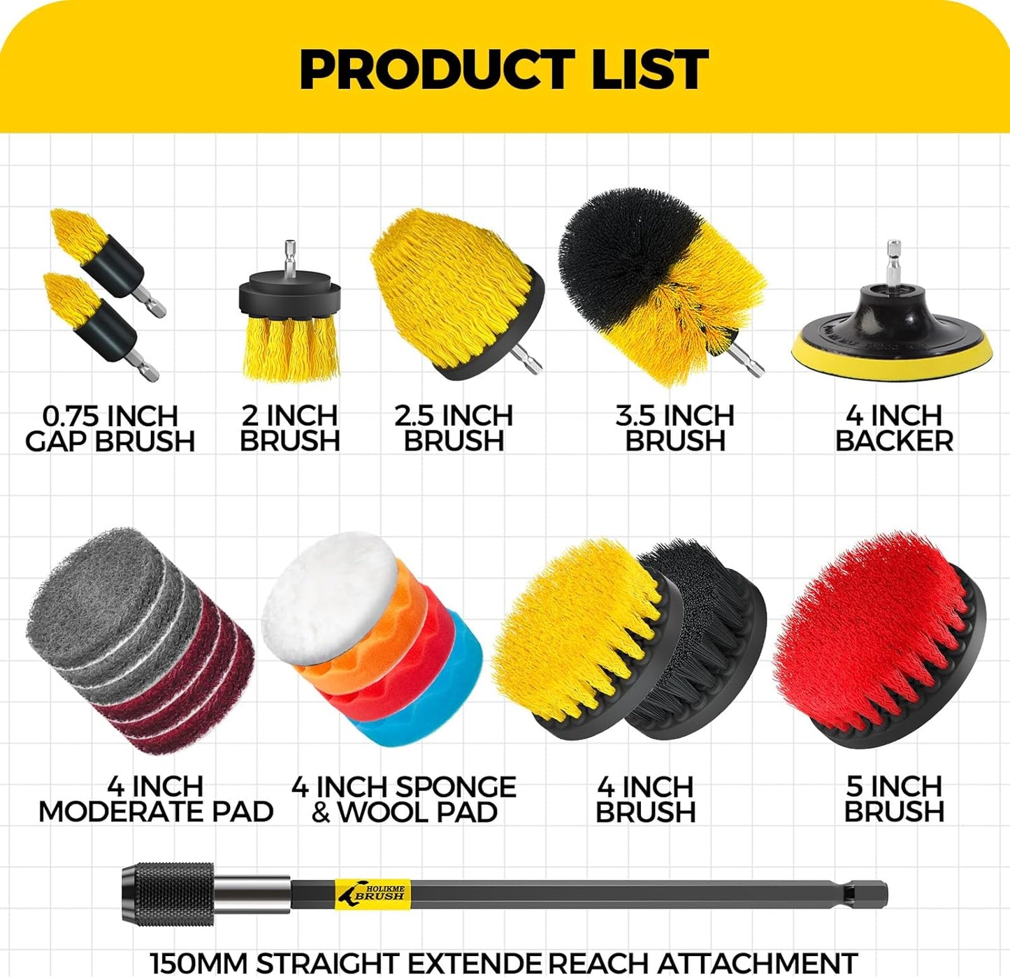 20Pack Drill Brush Attachments Set, Scrub Pads & Sponge, Buffing Pads, Extend Long Attachment