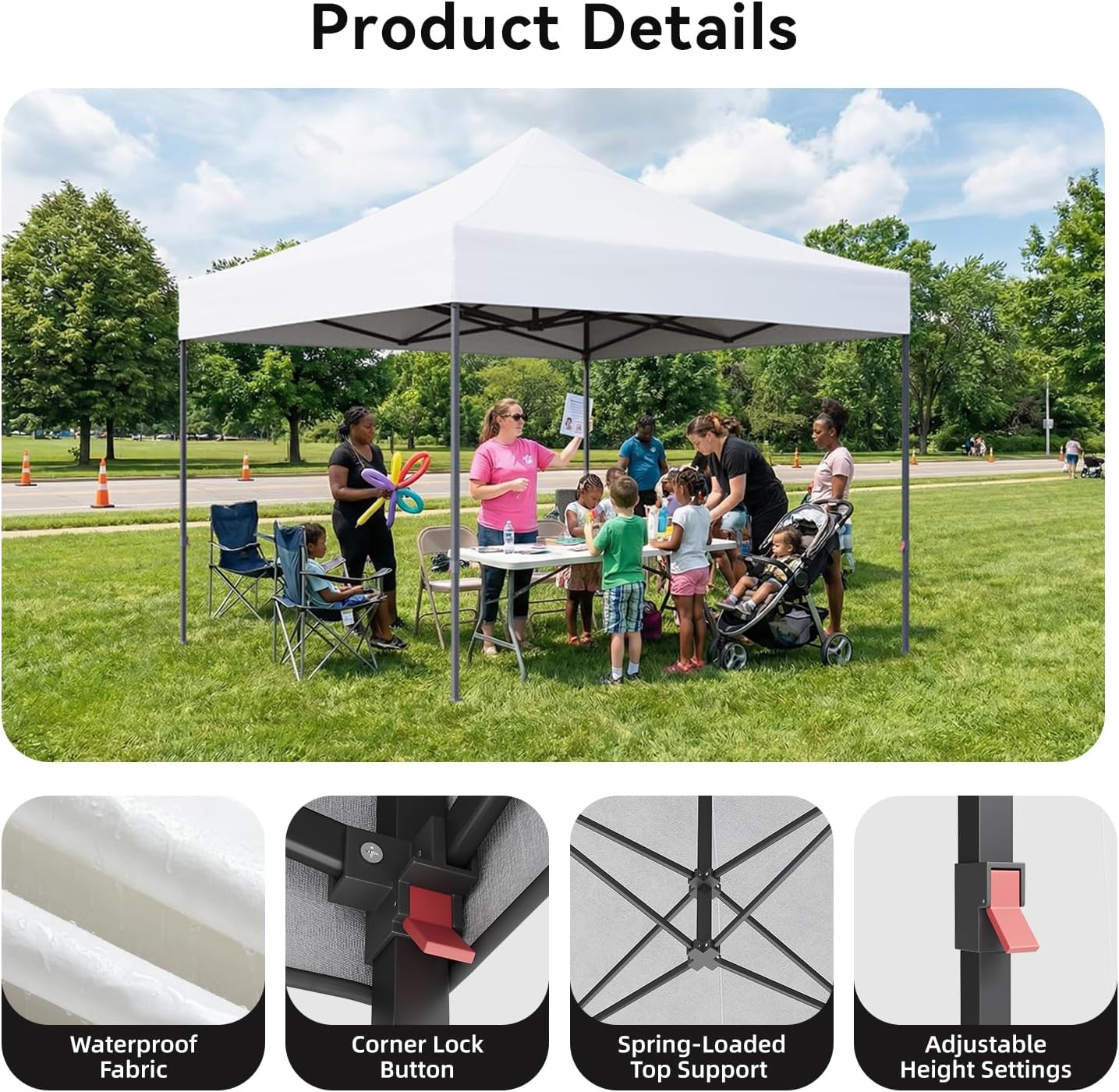 10x10 Pop Up Canopy, One Push Instant Canopy Tent, 4 Sandbags &amp; 8 Stakes