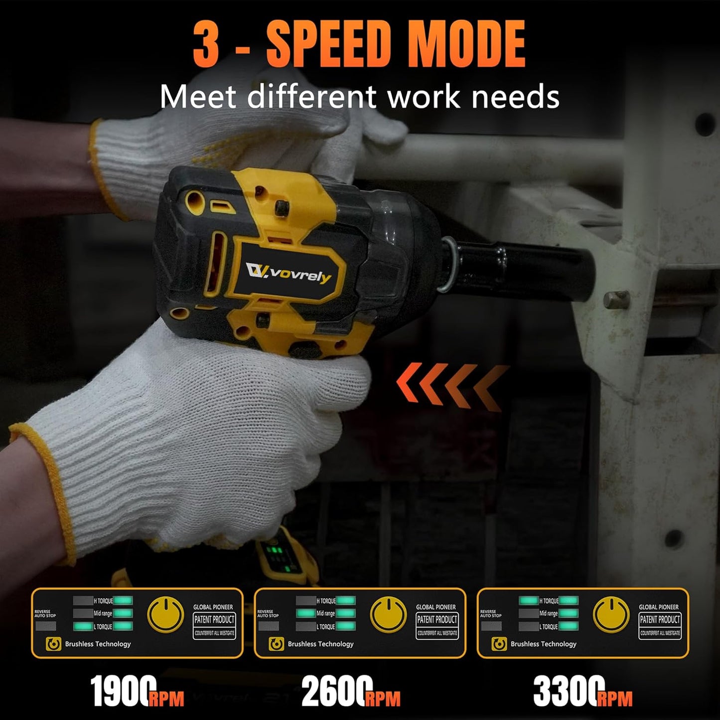 Cordless Impact Wrench 480 Ft-lbs(650N.m) High Torque 1/2 In, 3300RPM Brushless, 2 * 4.0Ah Battery