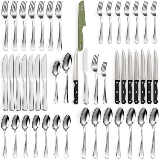 48 Piece Silverware Set, Service for 8, Knives, Fork & Spoon, Dishwasher Safe
