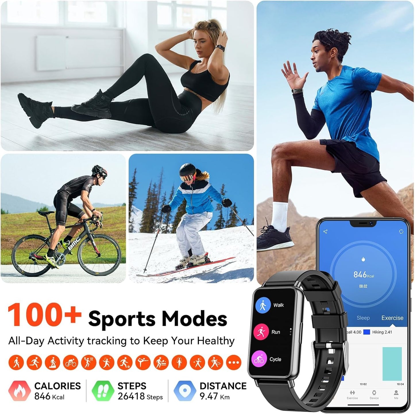 Fitness Tracker (Answer/Make Calls), 1.47" Smart Watch, 24/7 Heart Rate, 100+ Sports Modes