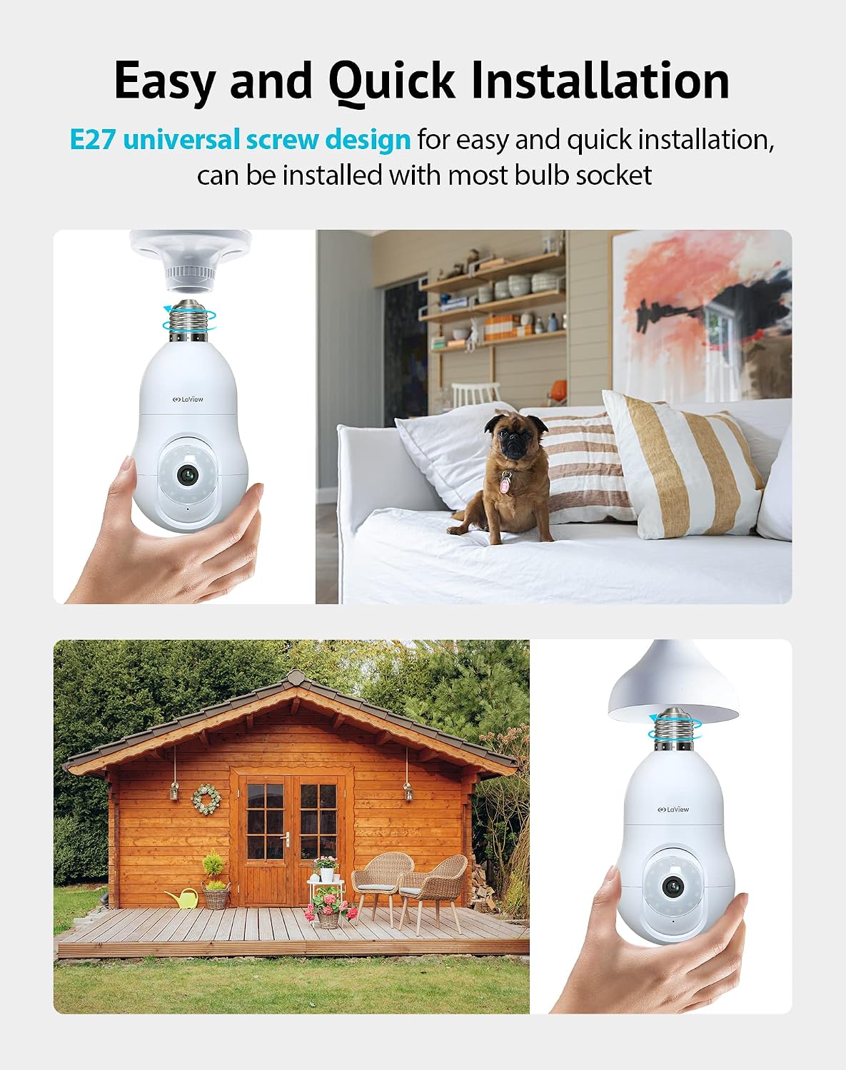 4MP 2K Bulb Wireless Security Camera 2.4GHz,360° Full Color Day &amp; Night, Motion Detection