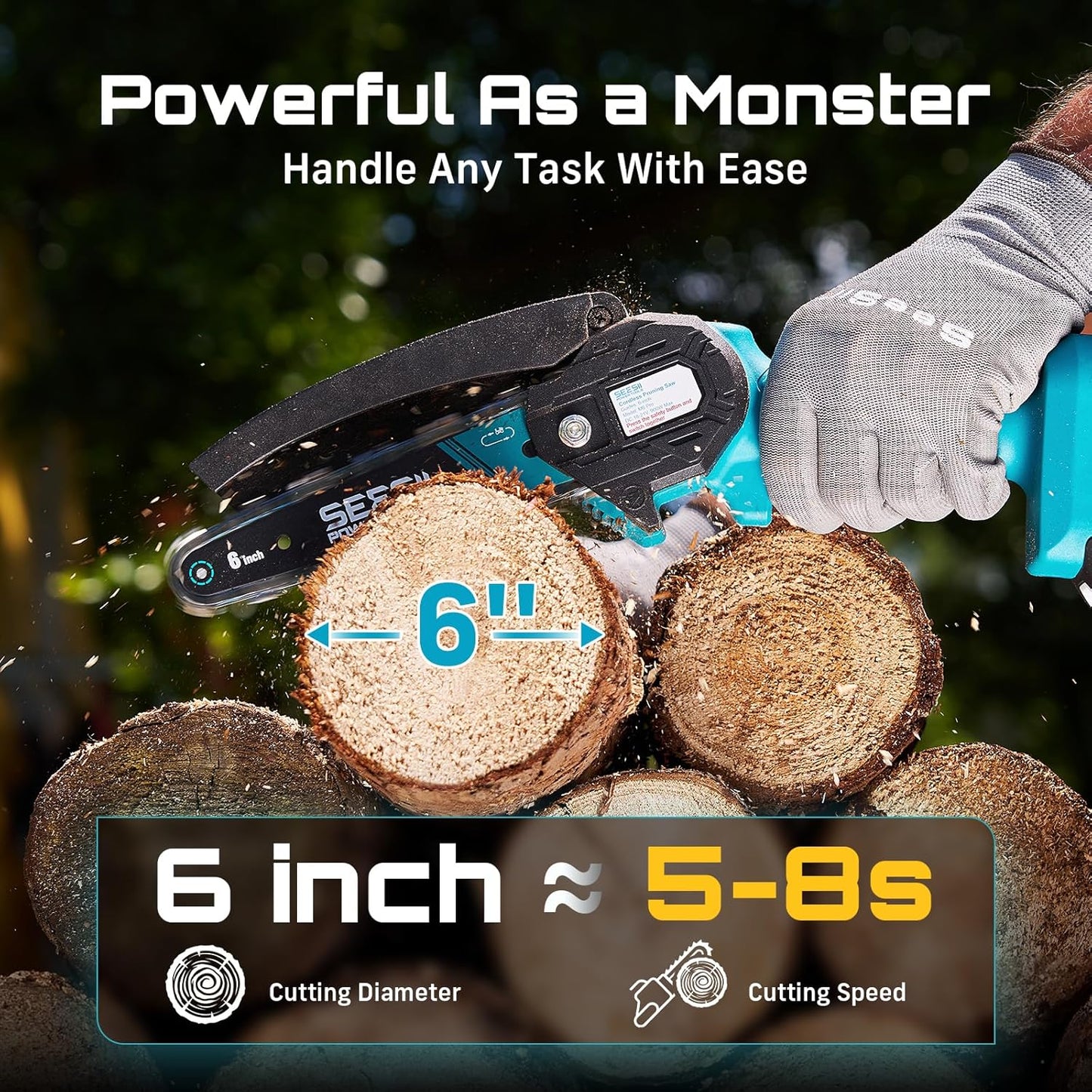 Mini Chainsaw, 6-inch Mini Chainsaw Cordless, Handheld Electric Power Chain Saw with 2 Batteries