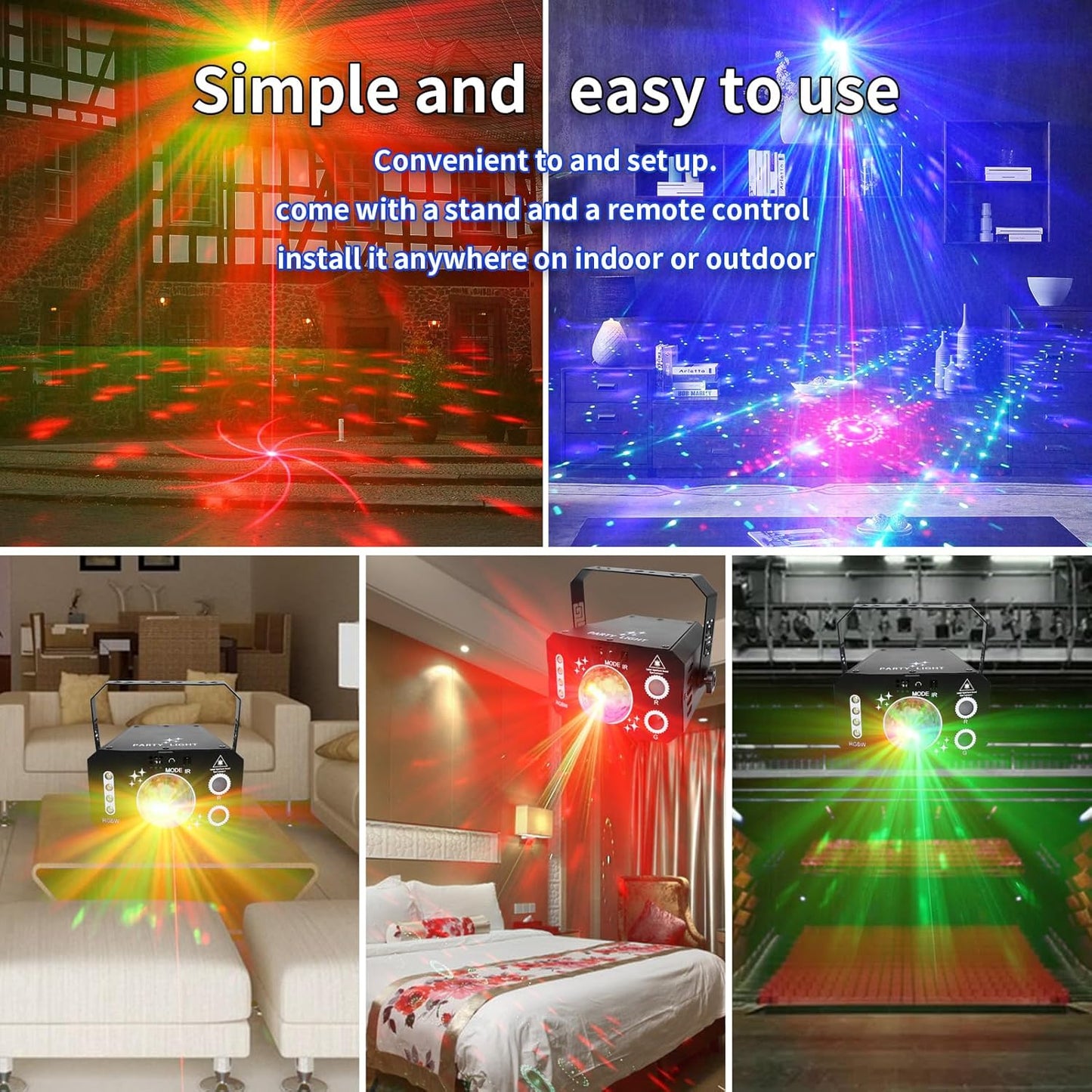 3 in 1 USB Sound Activated Party Light Disco Ball Lights,RGBW 4 Lens Dj Strobe Stage Lighting