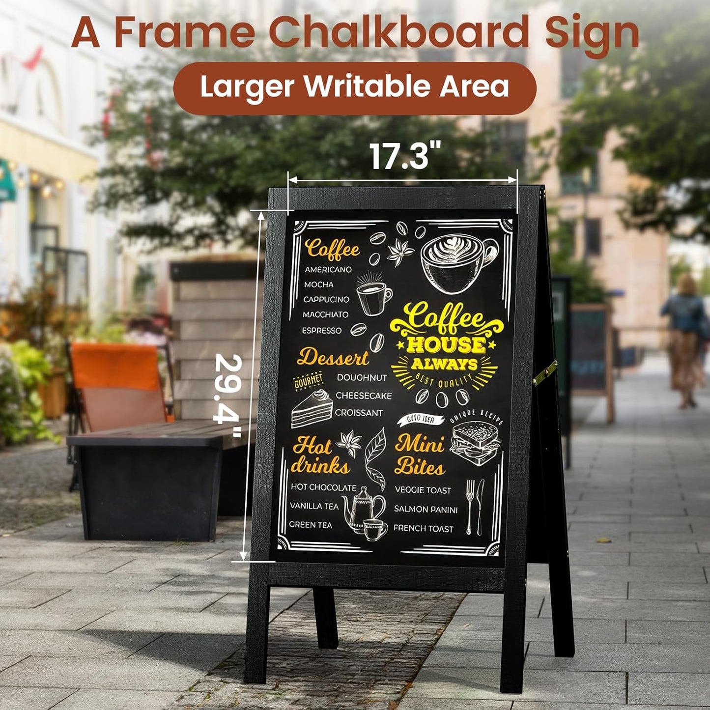 A Frame Chalkboard Sign, 40"x20" Extra Large Sidewalk, Wooden, Markers, Double-Sided Magnetic