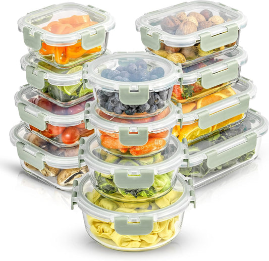 12 Airtight, Freezer Safe Food Storage Glass Containers and 12 Lids