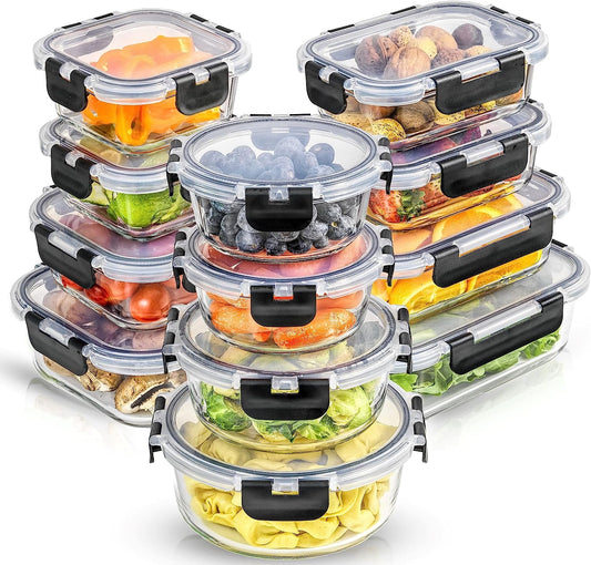 12 Airtight, Freezer Safe Food Storage Glass Containers and 12 Lids