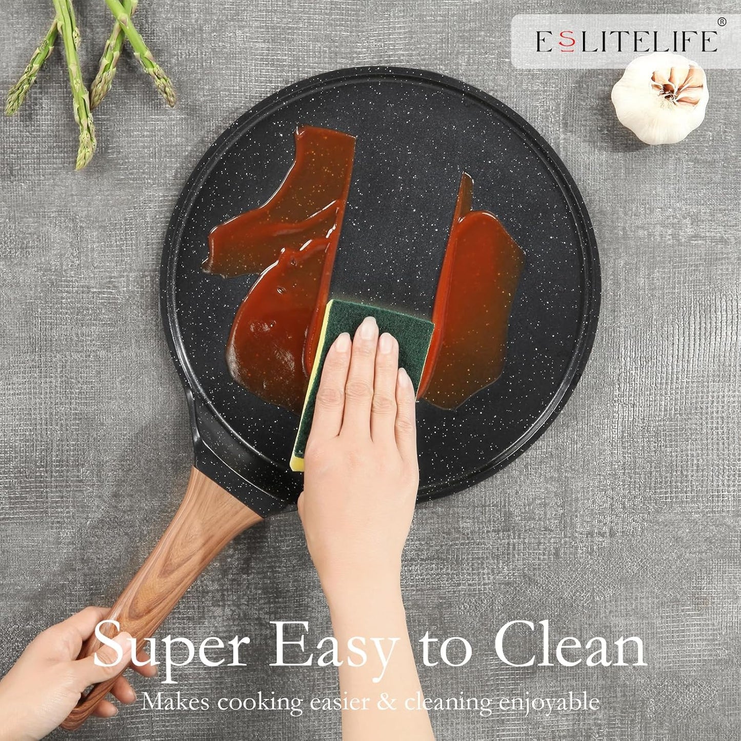 11 In Crepe Pan, Spreader, Nonstick Granite Coating, Induction Compatible, PTFE &amp; PFOA Free