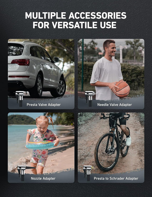 Tire Inflator Air Compressor Portable 150PSI Metal Cylinder Fast Inflation Pump 12V DC LED Light