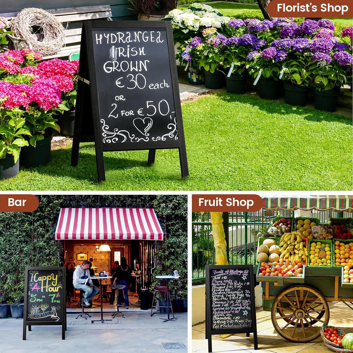 A Frame Chalkboard Sign, 40"x20" Extra Large Sidewalk, Wooden, Markers, Double-Sided Magnetic