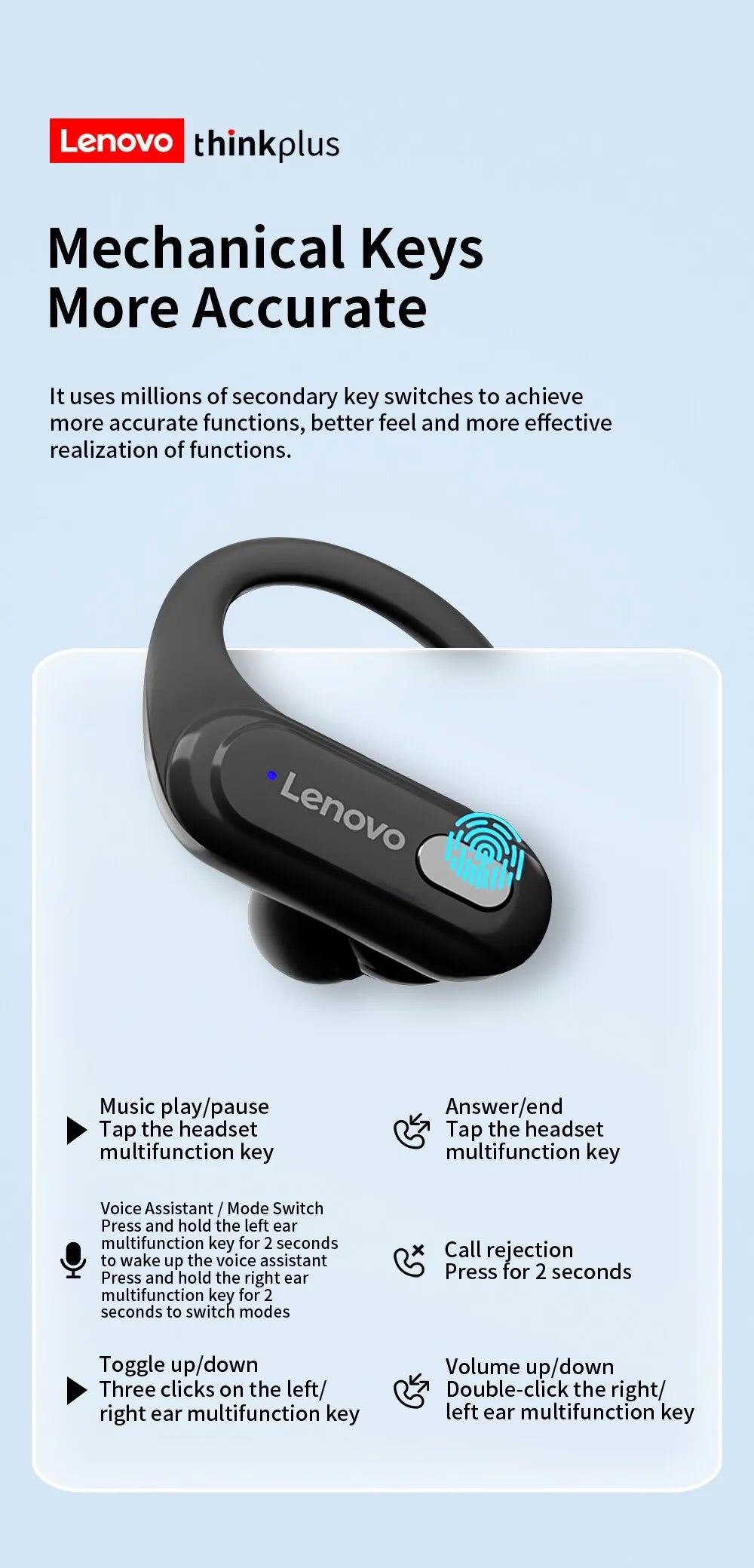 Lenovo Thinkplus Wireless Earphone XT60B, Sport, Touch, TWS, Mic, Noise Reduction, Waterproof